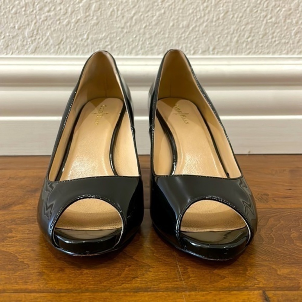 Cole Haan Black Patent Leather Peep Toe Pumps